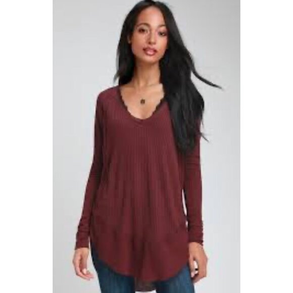 WE THE FREE Plum Purple Catalina Long Sleeve Thermal Tunic Top Size Small - Picture 2 of 8